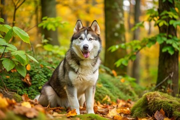 Siberian Husky Dog in Forest