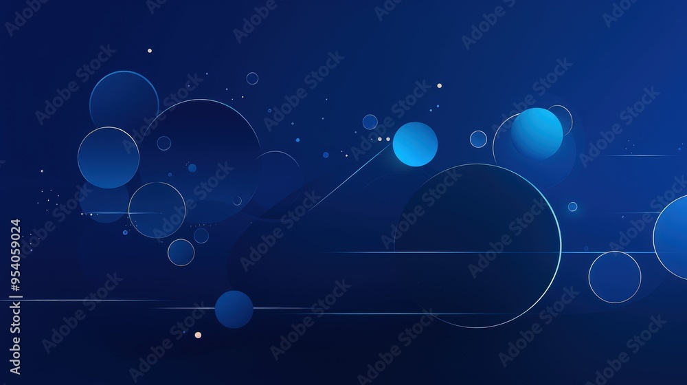 Poster a digital abstract background featuring various blue circles and light elements, creating a cosmic a