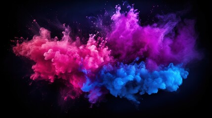 Obraz premium A vibrant explosion of colorful smoke, blending shades of pink, purple, and blue against a dark background.