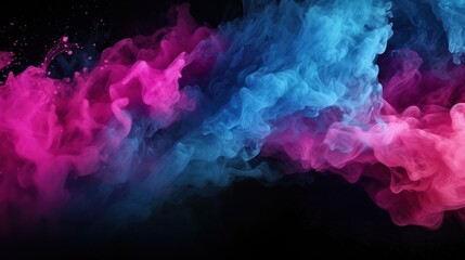 Fototapeta premium A vibrant blend of pink and blue smoke swirling against a dark background, creating an abstract and dynamic visual effect.