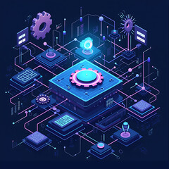 Abstract Illustration of Machine Learning with Neural Networks and Interconnected Nodes Representing Data Flow