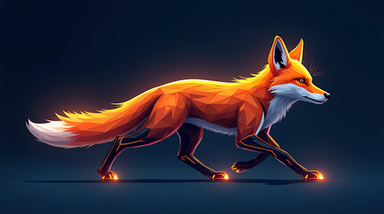 Flat 3D Fox with Digital Glowing Lines and Futuristic Design