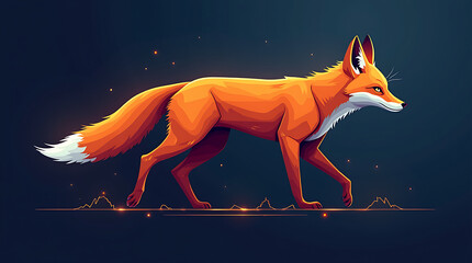 Flat 3D Fox with Digital Glowing Lines and Futuristic Design