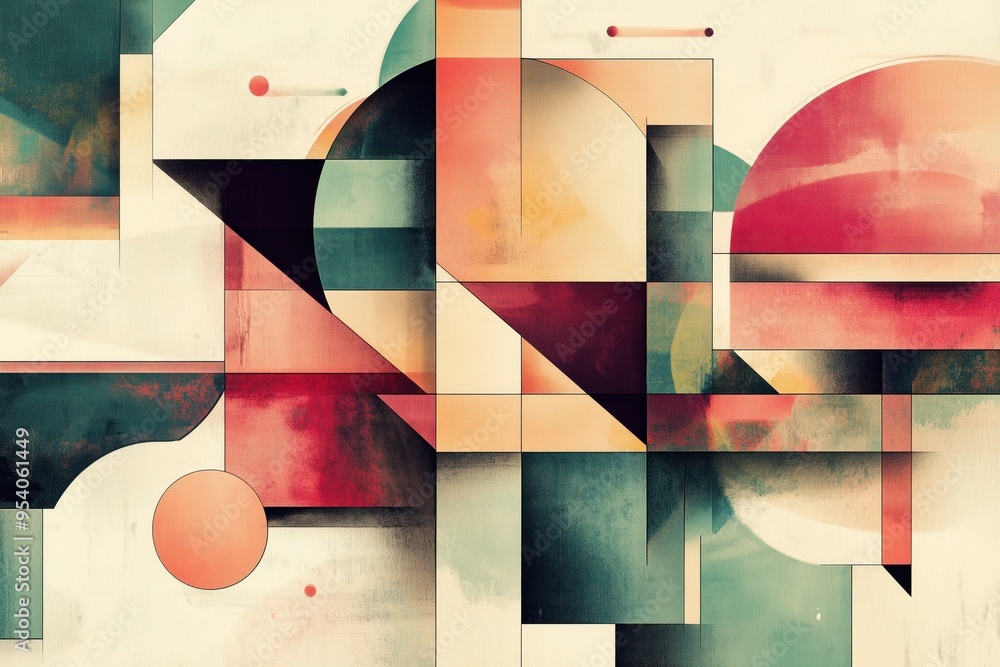 Aufkleber abstract geometric art with circular and rectangular shapes in earth tones