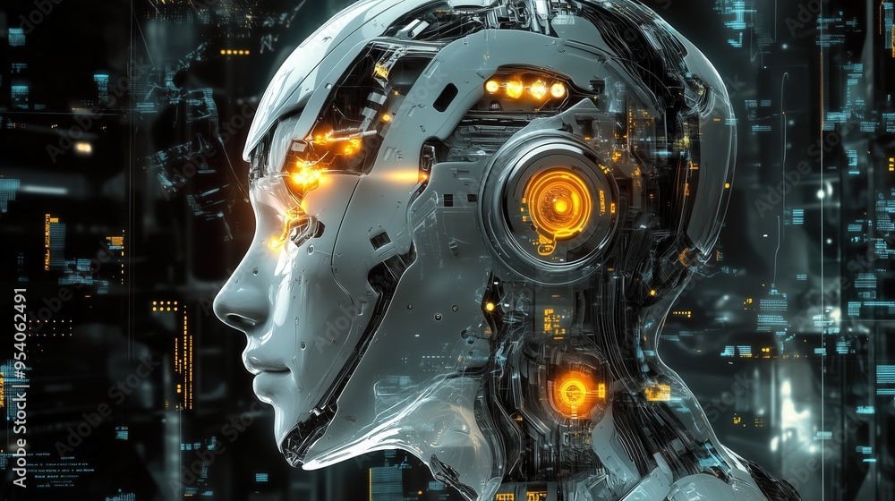 Aufkleber futuristic cybernetic mindset concept with advanced robotics and artificial intelligence