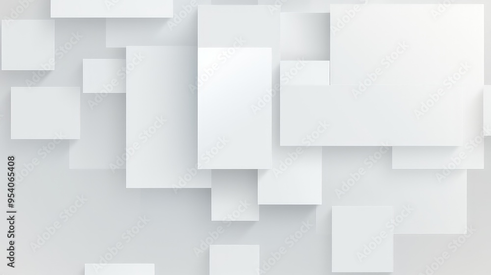 Poster a minimalist abstract design featuring overlapping white rectangles with subtle shadows.