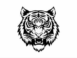 Black vector tiger head tattoo design for wild cat mascot