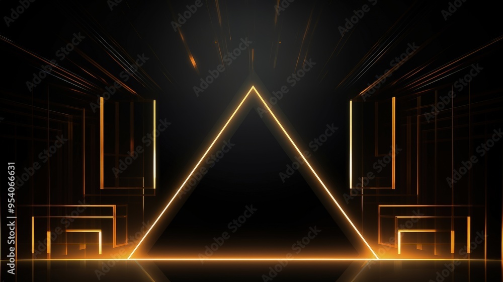 Poster a sleek, futuristic design featuring a glowing triangular shape against a dark background, evoking a