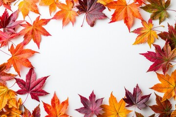 Autumn Maple Leaves Flat Lay White Background created with Generative AI