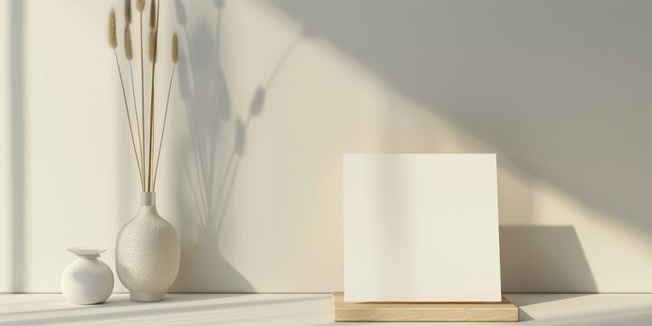 Blank paper card mock up in natural sunlight with aroma diffuser