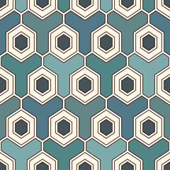 Contemporary honeycomb geometric pattern. Repeated hexagon ornament. Modern mosaic tiles background. Seamless surface abstract design. Geo wallpaper. Digital paper, textile print. Vector illustration