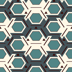 Contemporary honeycomb geometric pattern. Repeated hexagon ornament. Modern mosaic tiles background. Seamless surface abstract design. Geo wallpaper. Digital paper, textile print. Vector illustration