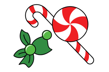 Christmas candy vector line art, clipart illustration with isolated on white background