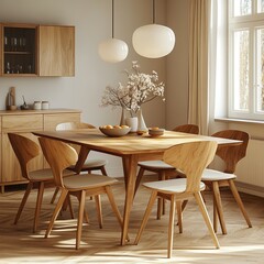 Chic wooden dining table with a modern design and elegant chairs pictures