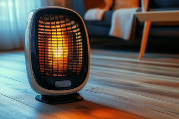A Portable Electric Heater on a Wooden Floor is a convenient appliance for warmth in winter