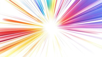 Fototapeta premium Radiant starburst design with dynamic red, yellow, blue, and purple lines, spreading outward on a white background, enhanced with a harmonious gradient