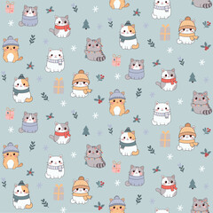 Cats in a cold winter pattern, vector design