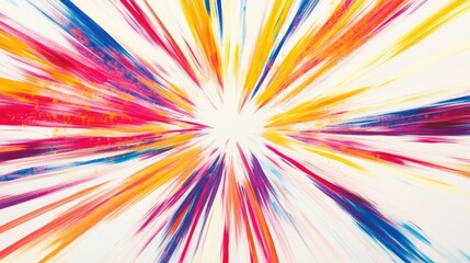 Obraz premium Exploding star pattern with vibrant red, yellow, blue, and purple lines, radiating outward in a dynamic design on a white background