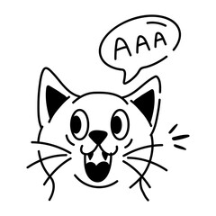 Surprised cat icon in doodle style 