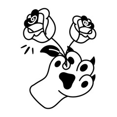 Roses in cat claw, doodle style icon 