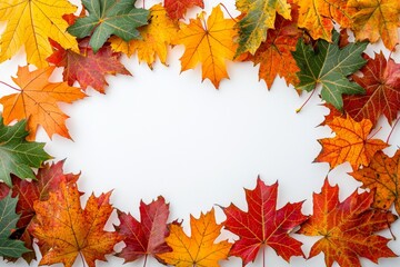 Autumn Maple Leaves Flat Lay White Background created with Generative AI