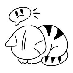 Unhappy cat icon in drawing style