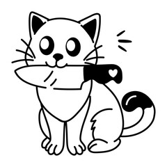 Cat knife icon in doodle style 
