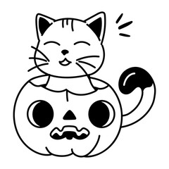 Halloween cat icon in doodle style 