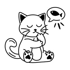 Hungry cat icon in drawing style 