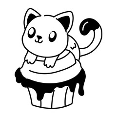 Cat cupcake icon in doodle style 