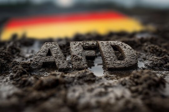 The word "AFD" is written in the mud, with a German flag background