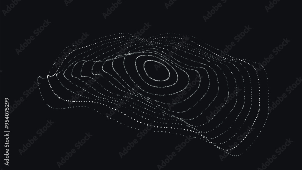 Poster Technology background. Abstract circular wave of particles. Futuristic dotted wave. Visualization of sound waves. Plexus effect. 3d.