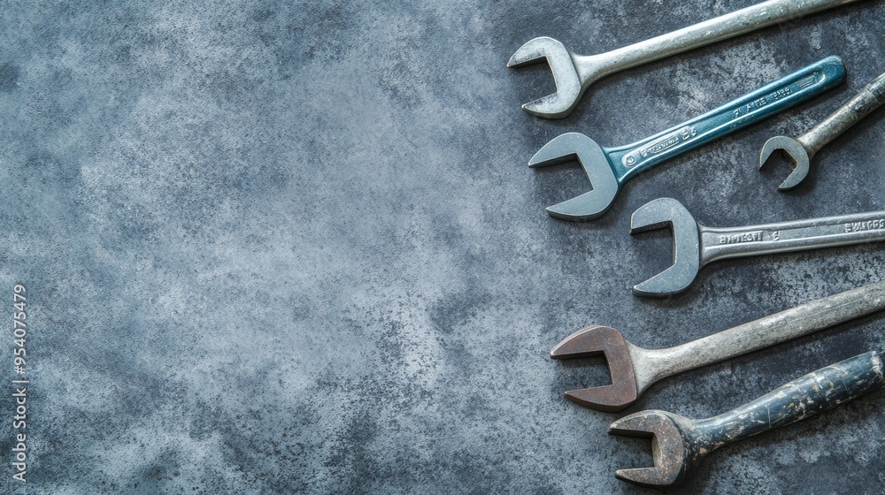 Poster assorted hand tools on concrete background for industrial or diy projects generative ai