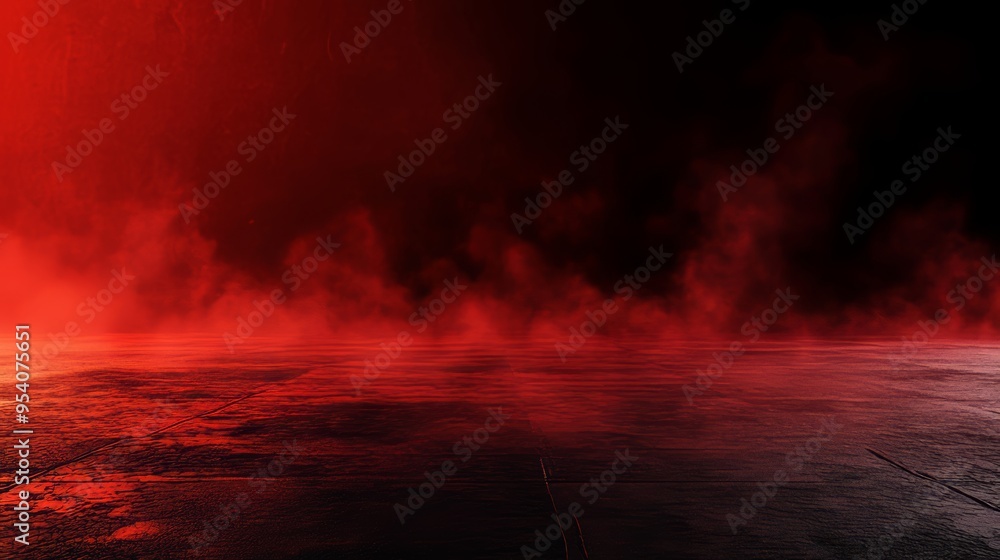 Poster abstract red smoke background for product presentation on concrete floor generative ai