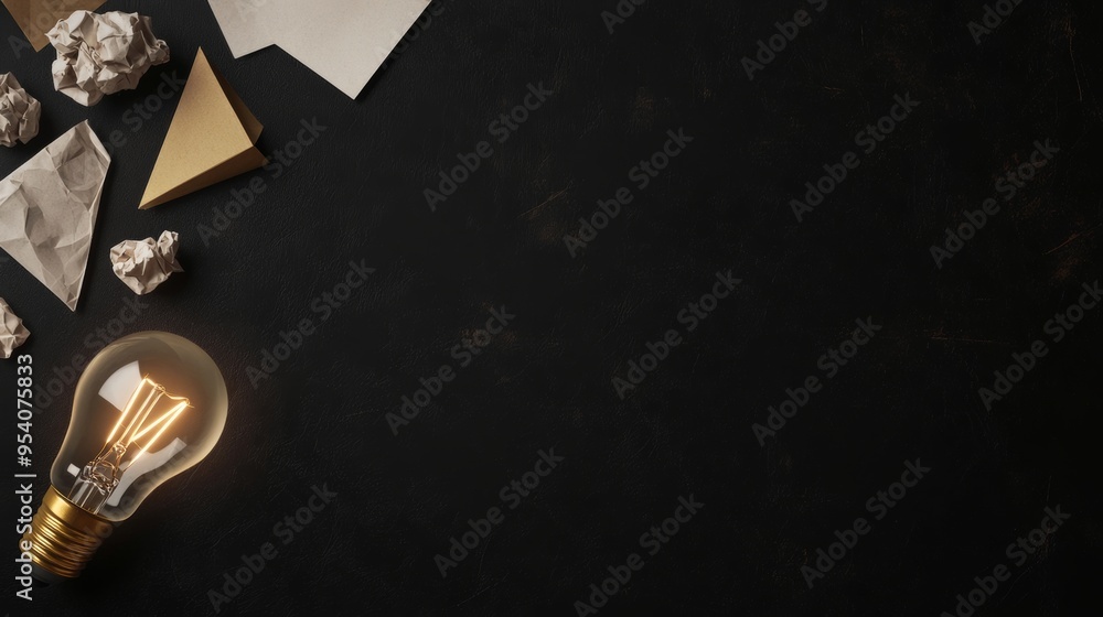 Aufkleber creative idea concept with light bulb and paper plane on dark background generative ai