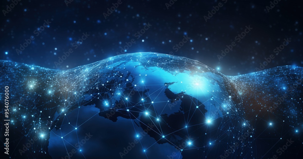 Poster a digital representation of earth with interconnected networks, symbolizing global connectivity and 
