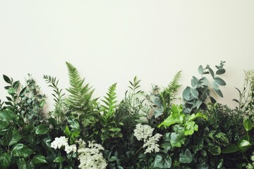 Obraz premium A lush green plant with white flowers is growing in a garden, generative ai image