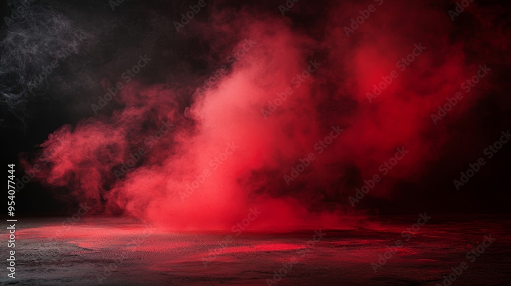 Poster dark abstract night scene with smoke on concrete floor for product display generative ai