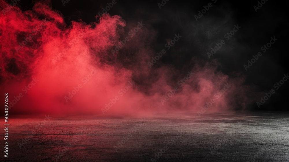 Poster dark abstract night scene with smoke on concrete floor for product display generative ai