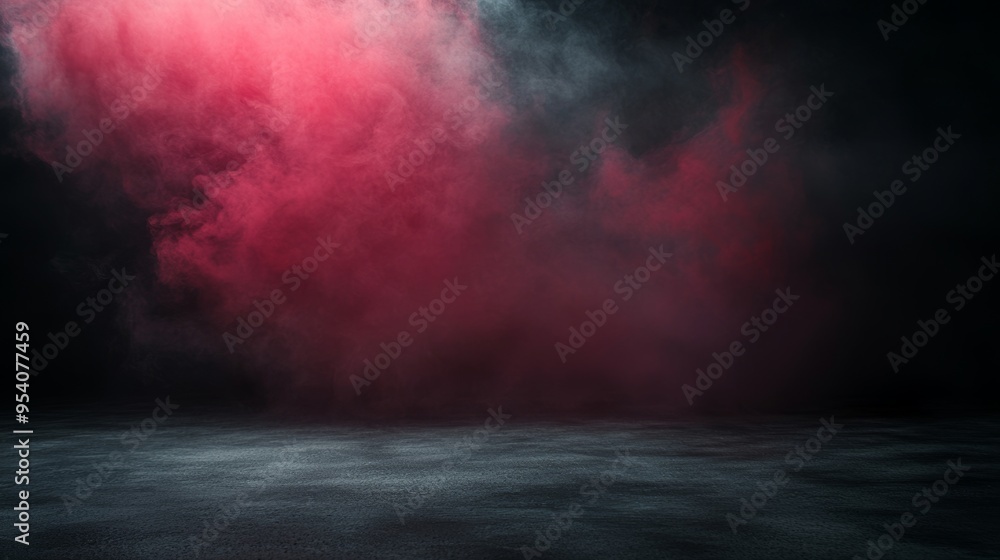 Poster dark abstract night scene with smoke on concrete floor for product display generative ai