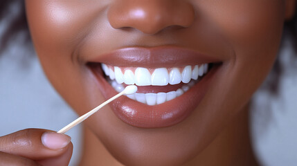 Fototapeta premium A person using a toothpick to ensure clean teeth, with a focus on oral hygiene.