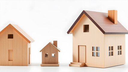 Toy wooden house on white background symbolizing home ownership space for text. Generative AI