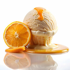 melting ice cream with orange with white background