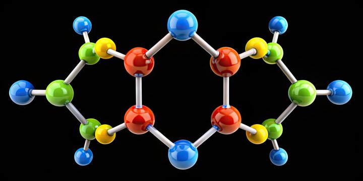 Dinitrogen pentoxide molecule, color-coded atomic structure illustration, showcasing nitrogen and oxygen atoms in a geometric arrangement, representing the chemical compound N2O5.