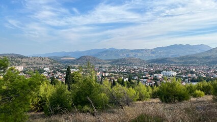 Panoramic view of a small European city in the Balkans. Photo taken in Gorica Park, Podgorica, Montenegro. High quality photo. High quality photo