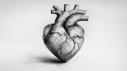 Fototapeta premium A realistic illustration of a human heart anatomy showcasing detailed veins and arteries in a minimalist style on a light background