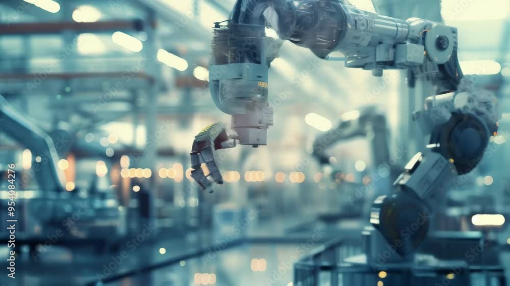 Poster robotic arm working in an advanced manufacturing environment. symbol of automation, industrial techn