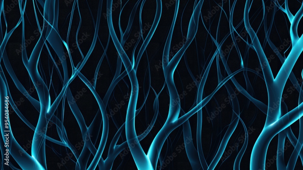 Poster a visually striking abstract design featuring luminous blue lines resembling tree branches against a