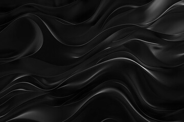 Obraz premium Smooth flowing black waves ripple gracefully, creating a serene and captivating visual experience, enhancing the beauty of the curves. Abstract background. 
