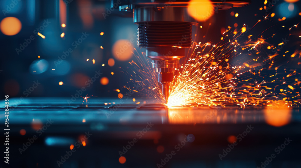 Poster highprecision manufacturing of composites matrix, showcasing complex assembly and material fusion